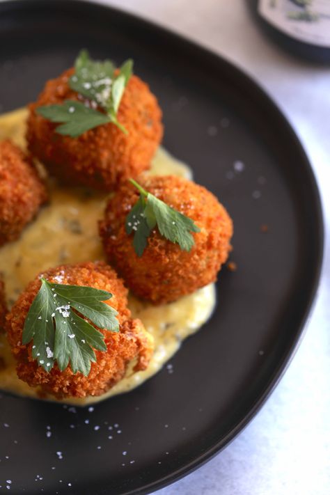 Crab Croquettes by Byron Talbott Crab Croquettes, Béarnaise Sauce, Croquettes Recipe, Fine Dining Recipes, Croquettes, Iftar, Fish And Seafood, Bars Recipes, Us Foods