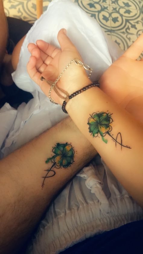 Shamrock Memorial Tattoo, Pretty Feminine Tattoos, Adore Tattoo, 4 Leaf Clover Tattoo, Scottish Tattoos, Four Leaf Clover Tattoo, Luck Tattoo, Couples Tattoo, Clover Tattoo