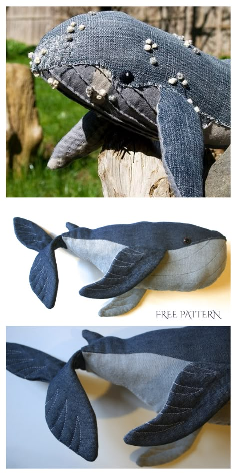 DIY Recycled Demin Jean Whale Plush Free Sew Patterns | Fabric Art DIY Fabric Art Diy, Diy Plush Toys, Whale Plush, Whale Pattern, Fabric Christmas Ornaments Diy, Animal Sewing Patterns, Sew Patterns, Plushie Patterns, Sewing Stuffed Animals