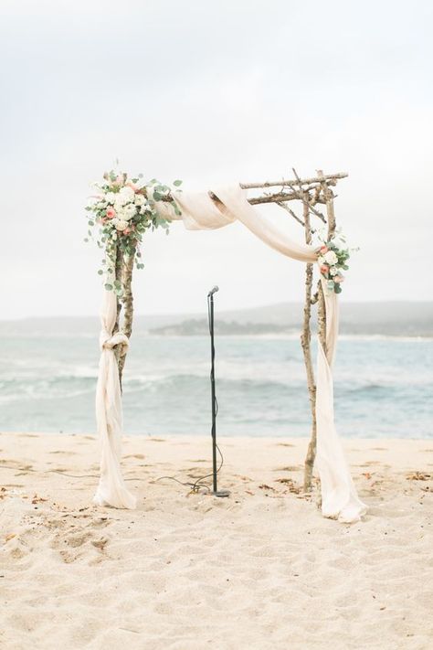 Rustic beach wedding arch via Wai Reyes / http://www.himisspuff.com/wedding-arches-wedding-canopies/6/ Beach Wedding Arch, Diy Wedding Arch, Rustic Beach Wedding, Wedding Setup, Carmel Weddings, Wedding Arch Rustic, Beachy Wedding, Rustic Wedding Decorations, Wedding Ceremony Ideas