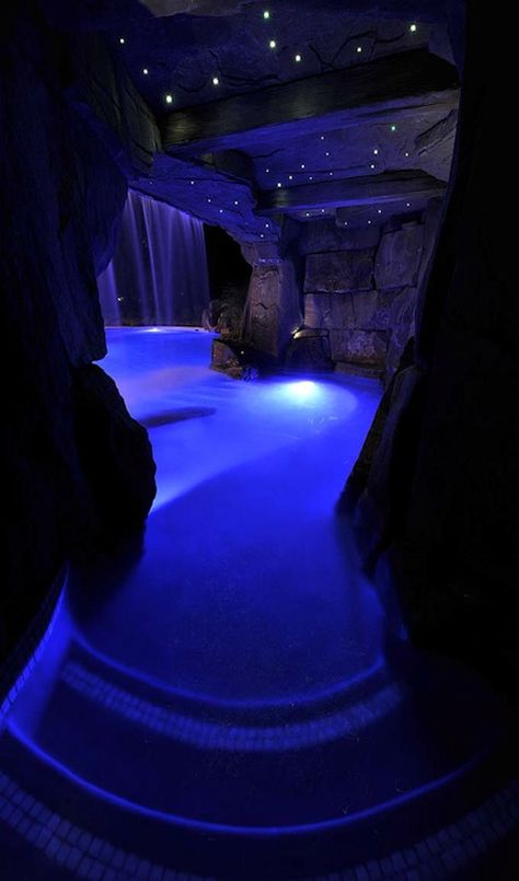 Indoor night cave swimming pool!                                                                                                                                                     More Underground Pool, Pool Lighting, Piscina Interior, Indoor Pools, Indoor Swimming Pool, Cool Swimming Pools, Luxury Pools, Dream Pools, Beautiful Pools