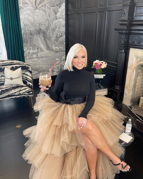 Gold Tulle Skirt, Margaret Josephs, Tulle Skirts Outfit, Real Housewives Of New Jersey, Tulle Skirt Black, Get Glam, Turtleneck Bodysuit, Tutu Outfits, Black Tulle