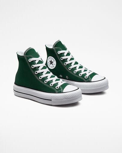 Dark Green Converse, Converse Platform High Top, Platform High Top Converse, Converse Shoes Men, Converse Platforms, Chunky Platform Sneakers, Womens High Top Shoes, Green Platform, Converse Platform