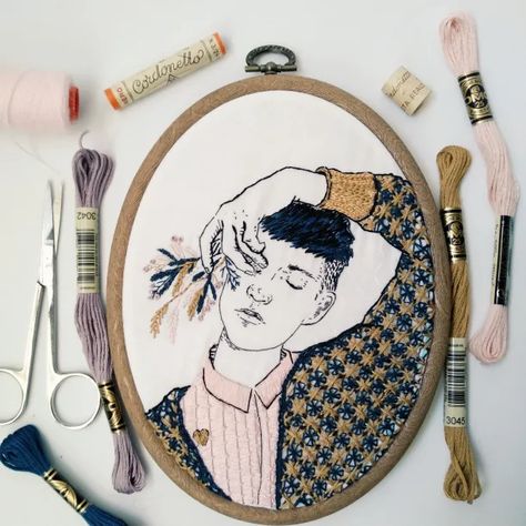 Embroidery Portrait, Portrait Embroidery, Contemporary Embroidery, Arte Inspo, Hand Embroidery Art, 자수 디자인, Hand Embroidery Stitches, Modern Embroidery, Embroidery Hoop Art