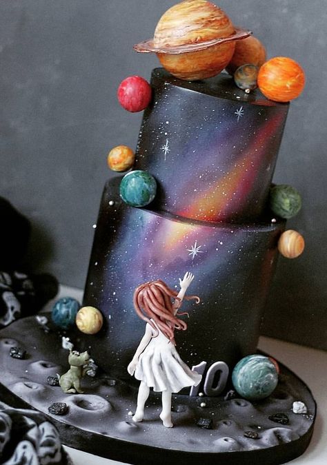 Space Themed Cake, Solar System Cake, Chemistry Elements, Kue Fondant, Rainbow Lightning, Planet Cake, Galaxy Cake, 귀여운 음식 그림, Happy Birthday Cake Images