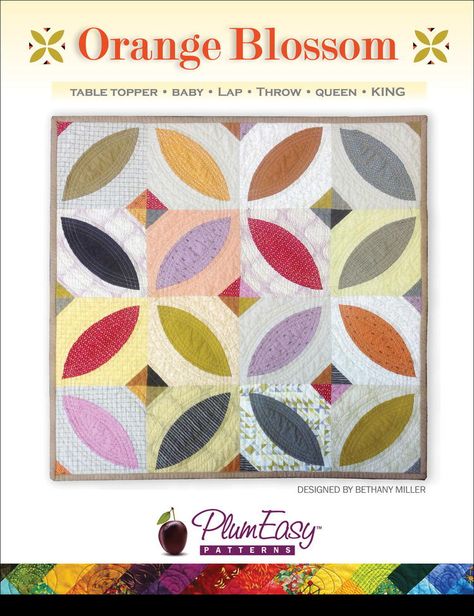 Orange Blossom Quilt Block Pattern Review: PlumEasy Patterns released this new method of doing the orange peel block, which makes this gorgeous, summery quilt design easier than ever. With the Orange Blossom pattern and stencil, you can quickly sew an orange peel pattern without pinning or using appliques. Blossom Quilt Pattern, Blossom Quilt, Baby Quilt Patterns, Freezer Paper, Shabby Fabrics, Quilt Block Pattern, Mccalls Sewing Patterns, Quilting Techniques, Book Quilt