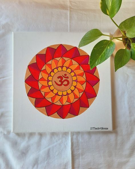 Canvas Painting Mandala Art, Simple Mandala Painting On Canvas, Mandala On Canvas Acrylics Easy, Acrylic Paint Rangoli Designs, Easy Indian Paintings On Canvas, Madhubani Painting Frames, Mandala Acrylic Painting Canvases, Madhubani Art Easy And Simple, Acrylic Painting On Mdf Board