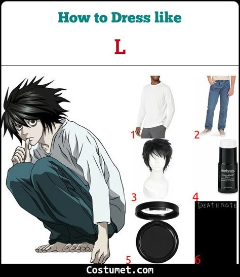 Easy Cosplay For Men, Easy Anime Cosplay Ideas Men, L Cosplay Female, Diy Anime Costume, Easy Halloween Costumes Men, L Lawliet Cosplay, Nana Costume, Lawliet Cosplay, Last Minute Cosplay