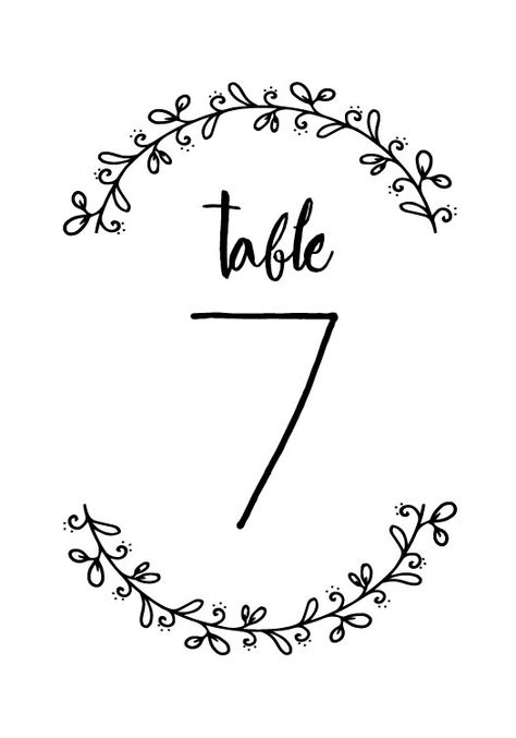 Free printable table number. A rustic wreath encompasses all your table number. Print on kraft invite paper for an even more rustic look and feel. Diy Table Numbers Wedding Free Printable, Table Number Cards Free Printable, Free Table Number Printables, Free Printable Table Numbers, Table Numbers Ideas, Pink Rose Wedding Cake, Gold Table Numbers Wedding, Wedding Ceremony Music, Rustic Table Numbers