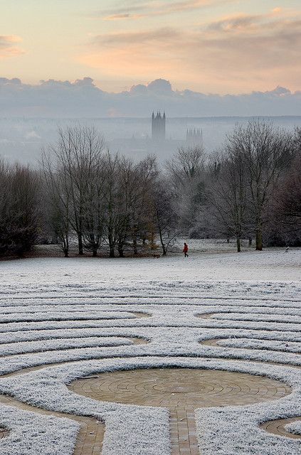 The Canterbury Labyrinth, University of Kent. Frosty Dawn, Canterbury Cathedral, Kent, England Labyrinth Maze, University Of Kent, Canterbury Cathedral, Kent England, England And Scotland, English Countryside, England Travel, Canterbury, Winter Garden