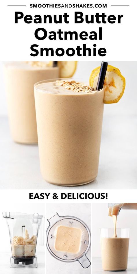 Sip on this creamy and refreshing 5-minute smoothie. Peanut butter adds healthy fats, while oats and banana offer gut-friendly fiber. Packed with essential nutrients, this smoothie is quick and easy to make in a blender with just 6 ingredients. #peanutbutteroatmealsmoothie #peanutbuttersmoothie #oatmealsmoothie #breakfastsmoothies #vegansmoothies Peanut Butter Powder Smoothie, Peanut Butter Oatmeal Smoothie, Smoothie Recipes Oatmeal, Smoothie Peanut Butter, Peanut Butter Banana Oats, Peanutbutter Smoothie Recipes, Oats Smoothie Recipes, Banana Oat Smoothie, Smoothie Without Banana