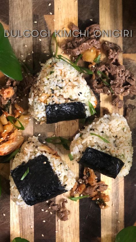 Bulgogi Onigiri, Onigiri Recipe, Bulgogi, Kimchi, Mouth Watering, Main Dishes, Rice, Food And Drink, Meat