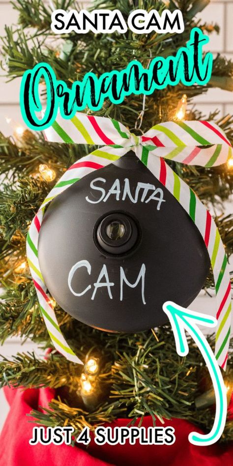 Santa Cam Ornament Diy, Santa Cam Diy, Diy Santa Cam, Santa Ornaments Diy, Snowman Cocktail, Santa Cam Ornament, Chalkboard Ornament, Elf Cam, Starbucks Egg Bites