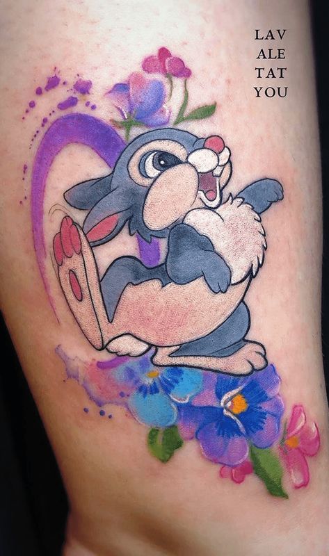 Thumper Tattoo Ideas, Thumper Tattoo, Cute Disney Tattoos, Butterfly Tattoos Images, 2024 Tattoo, Interesting Tattoos, Mama Tattoo, Baby Looney Tunes, Disney Vans