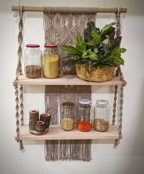 Crystal Bead Bag, Macrame Hanging Shelf, Macrame Shelf, Wall Plant Hanger, Bead Bag, Macrame Wall Decor, Macrame Hanging, Hanging Shelves, Plant Wall