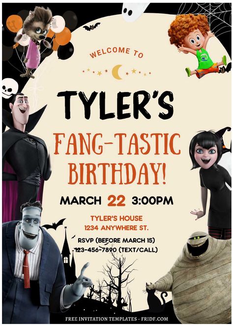 (Free Editable PDF) Fang-tastic Hotel Transylvania Birthday Invitation Templates Hotel Transylvania Invitations, Hotel Transylvania Birthday Invitations, Festa Hotel Transylvania, Hotel Transylvania Birthday, Hotel Transylvania Party, 3 Birthday, 1 Hotel, Free Invitation Templates, Halloween Bash