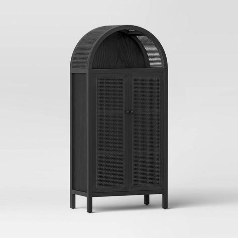 Woven Arched Cabinet Dining Room Updates, Black Cabinet, Cabinet Black, Living Room Update, Wood Cabinet, Lattice Design, Black Cabinets, Selling Furniture, Wooden Cabinets