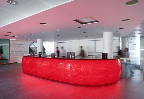 Red Led Lighting Circle Company Reception Front Desk Round Reception Desks, Stone Reception Desk, End Aesthetic, Reception Desk Office Furniture, Reception Desk Office, Reception Furniture, Reception Desks, Reception Counter, Conference Tables