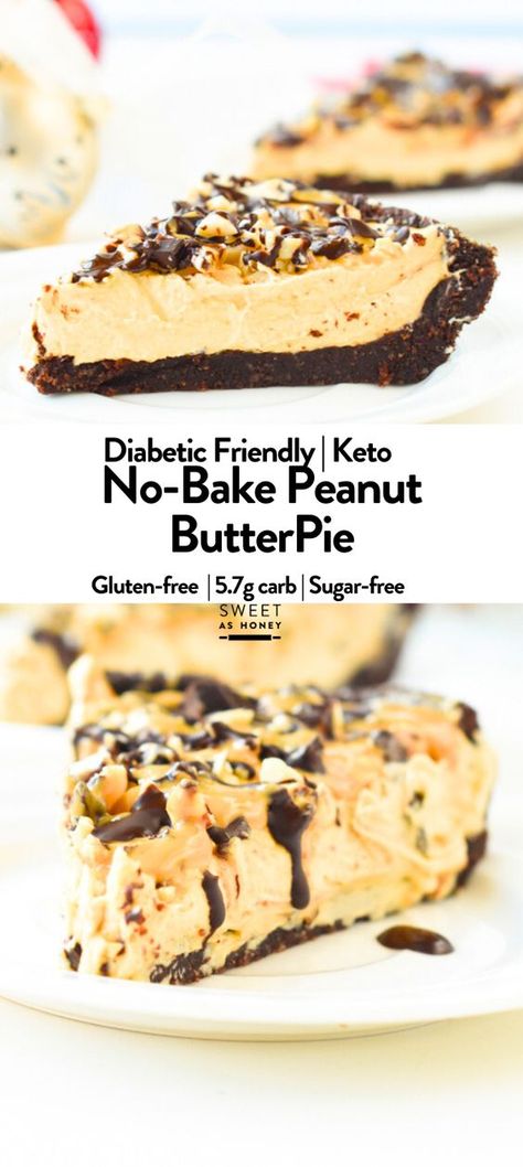 This keto peanut butter pie is a decadent, comforting no-bake keto dessert made with a chocolate crust and creamy peanut butter mousse. This is without any doubt the best keto peanut butter dessert, perfect for your Christmas or Thanksgiving table! Low Carb Peanut Butter Desserts, Low Carb Peanut Butter Pie, Splenda Dessert Recipes, Sugar Free Peanut Butter Pie, Keto Peanut Butter Dessert, Keto Peanut Butter Pie, Protein Pie, Peanut Butter Crust, Keto Pies