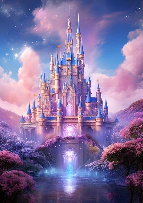 Fairytale Castle Illustration, Fairytale Castle Art, Beautiful Castles Fairytale, Castles Princess, Princess Poster, Chateau Disney, All Princess, Disney Princess Castle, Magical Castle