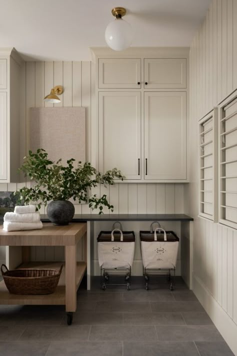 Water's Edge - Studio McGee Studio Mcgee Mudroom, Studio Mcgee Laundry Room, Mcgee Laundry Room, Shiplap Trim, Cottage Laundry Room, Transitional Laundry Room, Vertical Shiplap, Stacked Laundry Room, Dream Laundry Room