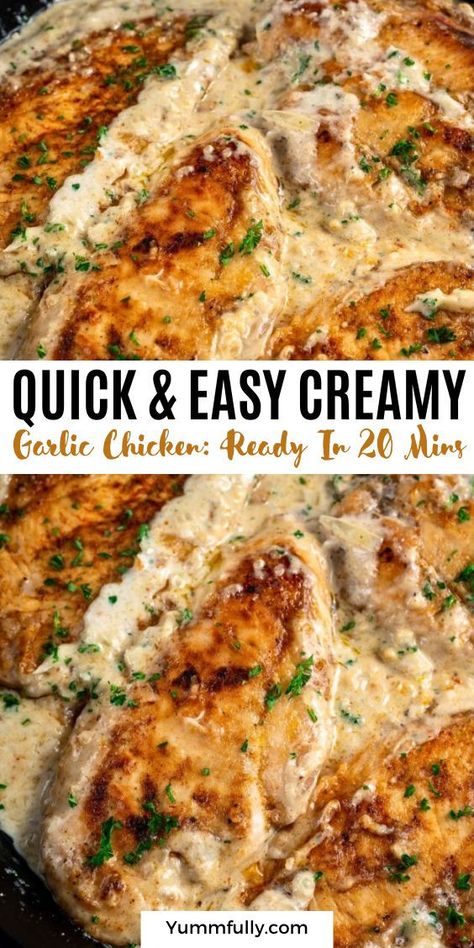 This dish is proof that you can turn pantry staples into a gourmet-tasting meal. This creamy garlic chicken is restaurant quality and you can have it on the table in under 30 minutes. The secret? Use minced garlic as well as whole cloves! 30 Min Meals, Meat Diet, Creamy Garlic Chicken, Fast Easy Meals, Dinner Recipes Easy Quick, Supper Recipes, Health Dinner Recipes, Best Chicken Recipes, Creamy Garlic