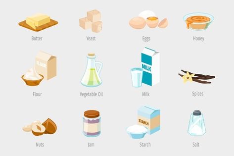 Premium Vector | Bakery ingredients food and kitchenware for baking Quiche Lorraine Recipe, Pita Bread Recipe, Homemade Baked Bread, Honey Jam, Vector Food, Empanadas Recipe, Template Social Media, Food Backgrounds, Graphics Fairy