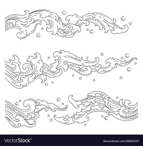 Japanese Water Tattoo, Ocean Wave Drawing, Wave Drawing, Thailand Tattoo, Water Tattoo, Wave Illustration, Water Illustration, Japanese Water, Water Drawing