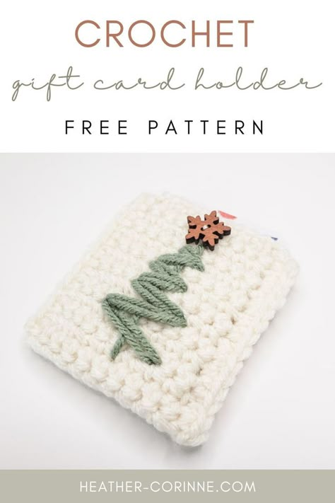 My Crochet Christmas Tree Gift Card Holder is a free pattern here on my blog! This beginner friendly holiday pattern is a quick way to add a handmade touch to your gifts! Scroll down for the free pattern. Small Christmas Tree Gift Ideas, Crochet Pattern Gift Card Holder, Crochet Christmas Tree Gift Card Holder, Crochet Christmas Card Holder, Crochet Neighbor Christmas Gifts, Crochet Mitten Gift Card Holder, Free Crochet Gift Card Holder Patterns, Gift Card Crochet Holder, Crochet Gift Card Holder Christmas