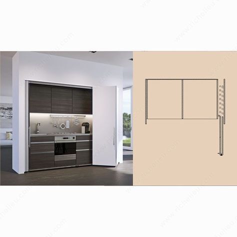 HAWA-Folding Concepta 25 Tall - Bifold/Slide-In Pocket - Richelieu Hardware Kitchen Cabinet Sliding Doors, Pocket Cabinet, Pocket Door System, Stationery Store Design, Sliding Cabinet Doors, Cabinet Fronts, Sliding Door Systems, Pocket Door, Pivot Doors