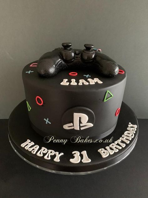 PlayStation cake by Penny Sue 18th Birthday Cake For Guys, Gamer Birthday Cake, Ps4 Cake, Playstation Cake, Video Game Cakes, Cake For Boyfriend, Gamer Birthday, Birthday Cake For Him, 21st Birthday Cakes