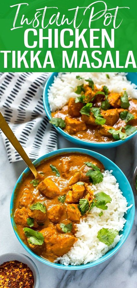 This Instant Pot Chicken Tikka Masala is a delicious Indian-inspired one pot dinner idea that is ready in 30 minutes or less! Serve with some basmati rice and fresh cilantro and you've got dinner on the table fast! | instant pot | instant pot recipes | healthy instant pot recipes | 30 minute meals | instant pot meal prep || Eating Instantly #instantpot #30minutemeal Instant Pot Chicken Tikka Masala, Poulet Tikka Masala, Tikka Recipe, Pot Recipes Healthy, Pot Recipes Easy, One Pot Dinner, Healthy Instant Pot Recipes, Chicken Tikka Masala, Indian Curry