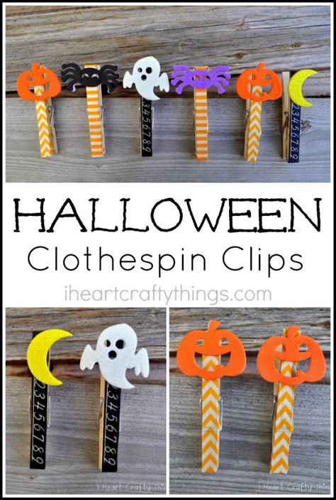 Make cute Halloween Clothespin Clips for decorations or to hang up your kids Halloween crafts. Kids Halloween Crafts, Clothespin Puppets, Halloween Clothespin, Christmas Clothespins, Halloween Crafts For Toddlers, October Crafts, Halloween Classroom, Clothing Crafts, Adornos Halloween