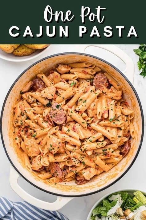 cajun pasta in a pot One Pot Cajun Sausage Pasta, One Pot Cajun Pasta, Cajun Pasta Recipes, Sausage Peppers Onions, Cajun Sausage Pasta, Sausage Penne, Creamy Cajun Pasta, Chicken Sausage Pasta, Cajun Chicken Pasta Recipes