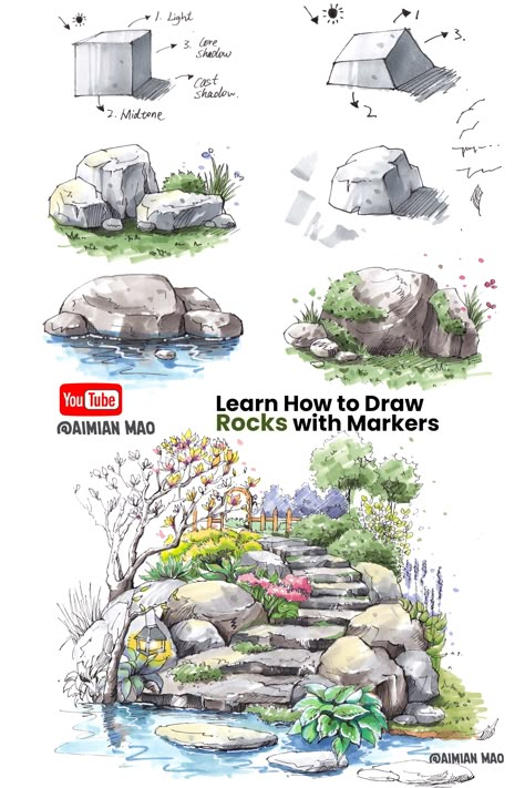 Copic Landscape Sketch, Urban Sketching Landscape, Urban Sketching With Markers, Urban Sketch Tutorial, Alcohol Marker Art Tutorial, Landscapes For Painting, How To Draw Places, Copic Marker Landscape, How To Sketch Landscapes