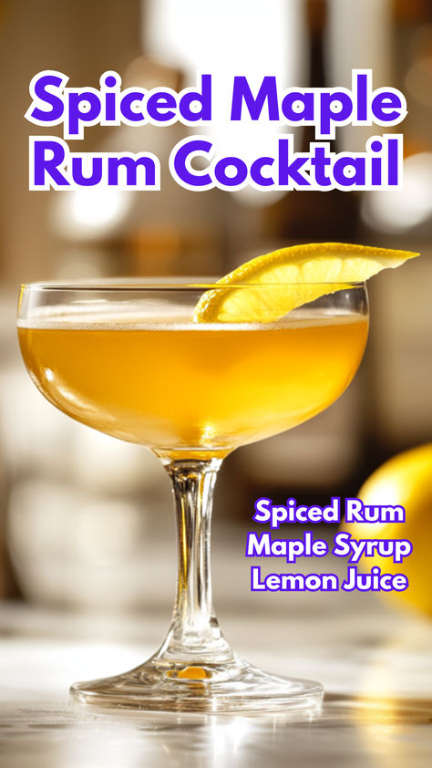 Spiced Maple Rum  Cocktail Maple Cocktails Drink Recipes, Spice Rum Cocktails, Autumn Beverages, Rum And Lemonade, Dark Rum Cocktails, Spiced Rum Cocktails, Maple Cocktail, Cocktails Made With Rum, Cocktail Cards