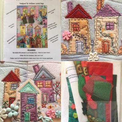 Wonky Houses, Embroidered House, Simple Hand Embroidery, Whimsical House, House Quilts, Flower Beads, House On A Hill, Scrap Quilts, Embroidery Kits