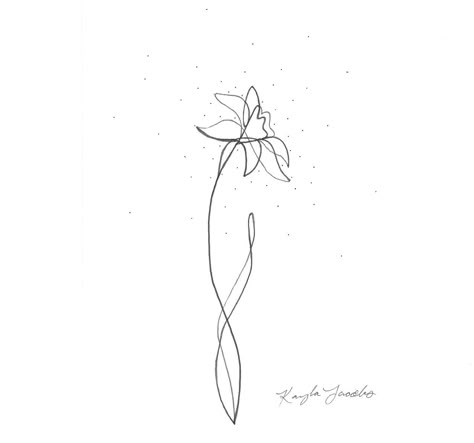 Single Line Daffodil, Daffodil Wrist Tattoos For Women, Daffodil Tattoo One Line, Narcissus Flower Outline, Single Line Daffodil Tattoo, Mini Daffodil Tattoo, Fine Line Narcissus Tattoo, Blob Tattoos, Daffodil Line Tattoo