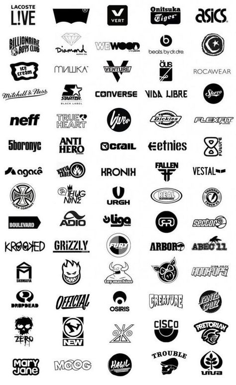 Sports Brand Logos, Skateboard Brands, Skate Brands, Skateboard Logo, Streetwear Logo, Dj Logo, Sport Logos, Fashion Logo Branding, Clothing Brand Logos