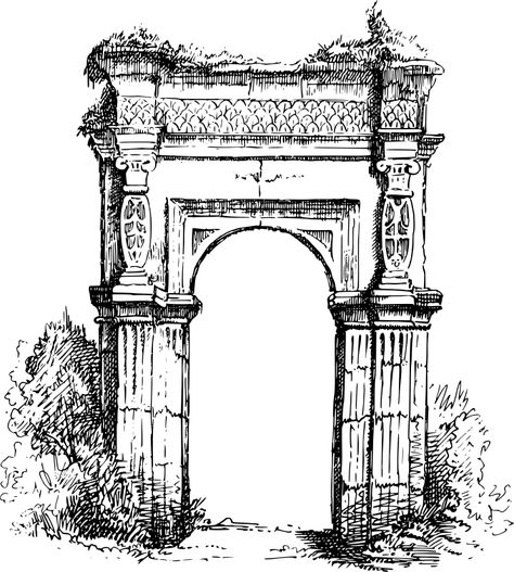 Archway - Openclipart Roman Drawings, Drawing Stone, Arch Drawing, Monochrome Drawing, Stone Archway, Castle Tattoo, Architecture Sketchbook, Stone Arch, Architecture Drawing Art