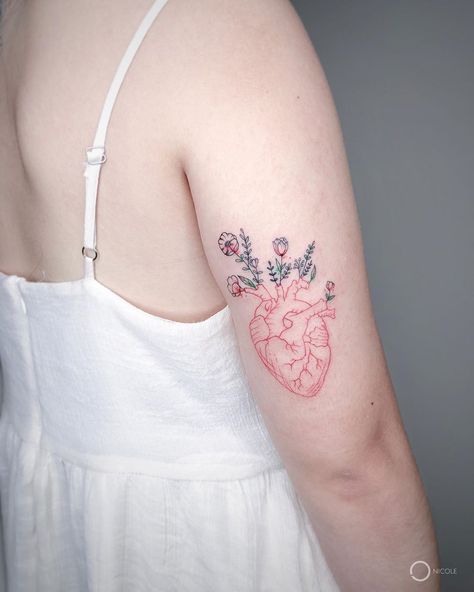 Black flowers are growing out of a red heart designed by  @nickii1577 Flowers Growing Out Of Heart Tattoo, Black Flowers Tattoo, Red Heart Tattoos, Heart Tattoo Designs, Black Flowers, Grow Out, Heart Tattoo, Growing Flowers, Love Tattoos