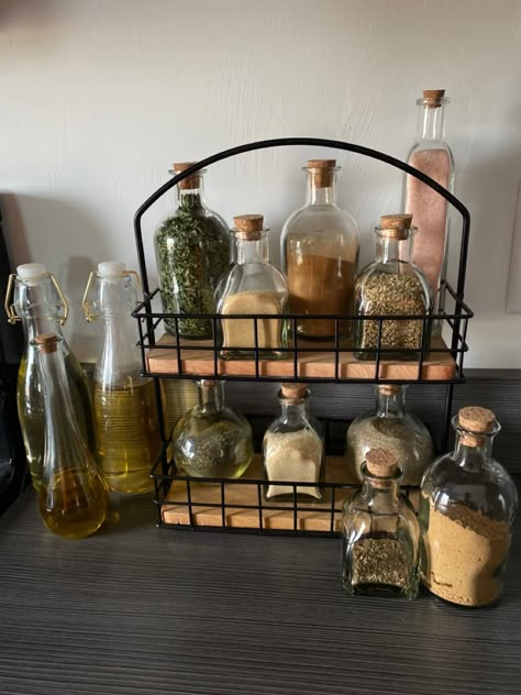 Herbs And Spices Aesthetic, Kitchen Gothic Decor, Alt Kitchen Ideas, Fairy Themed Kitchen, Gothic Kitchen Decor Ideas, Small Goth Kitchen, Dark Cottagecore House Decor, Diy Home Goods, Whimsigoth Kitchen Decor