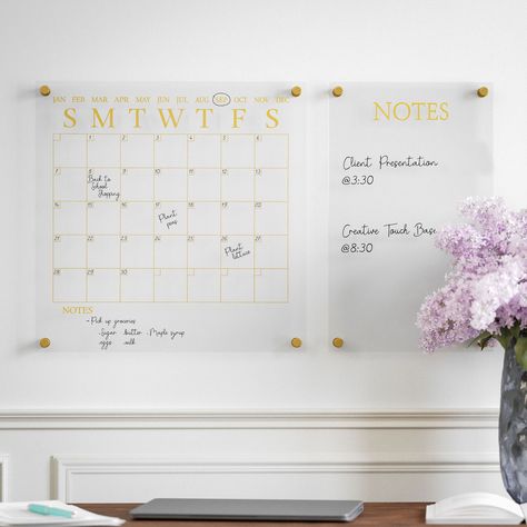 Martha Stewart Grayson Acrylic Wall Calendar and Notes Board Set with Dry Erase Marker and Mounting Hardware, Clear with Gold Print | 196861046926 Wall Calendar Diy, Diy Calendar Wall, Calendar Frame, Acrylic Wall Calendar, Office Wall Organization, Dry Erase Wall Calendar, Organization Desk, Framed Calendar, Block Calendar