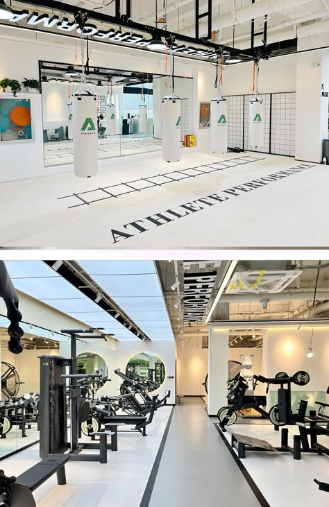 Modern-style boxing gym Boxing Interior Design, Modern Boxing Gym, Mma Gym Design Ideas, Boxing Room, Gym Reception, Luxury Boxing Gym, Gym Facilities Design, Boxing Studio, Boxing Gym Design