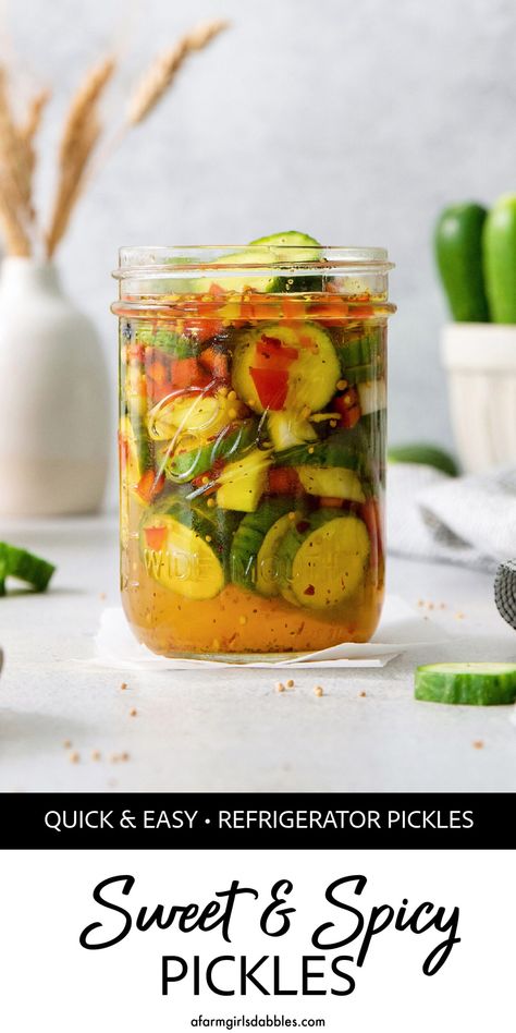 Refrigerator Pickling Recipes, Homemade Spicy Pickles Recipes, Fun Pickle Recipes, Homemade Sweet And Spicy Pickles, Spicy Sweet Pickles Recipe, Famous Daves Sweet And Spicy Pickles Recipe, Spicy Sweet Pickles, Pickle Canning Recipes, Spicy Bread And Butter Pickles