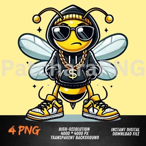 Bee Graffiti, Streetwear Cartoon, Bee Cartoon, Bee Clipart, Cartoon Bee, Urban Culture, Sip N Paint, Dollar Sign, Sublimation Prints