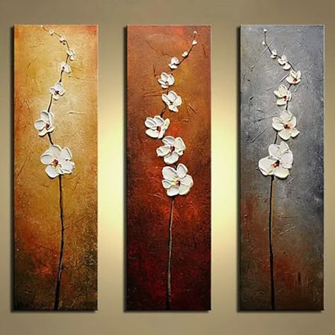 Acrylic Flower Painting, Hand Painted Wall Art, 3 Piece Canvas Art, Soyut Sanat Tabloları, Floral Oil Paintings, Modern Canvas Art, Floral Oil, Hand Painted Walls, Hur Man Målar