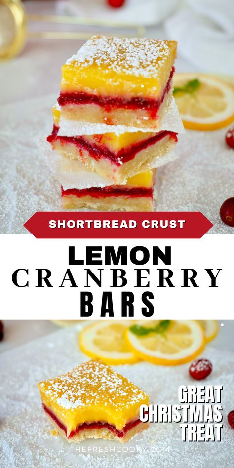 Cranberry Lemon Bars, Cranberry Squares, Cranberry Bars Recipe, Cooking Cranberries, Lemon Cranberry, Cranberry Bars, Cranberry Dessert, Leftover Cranberry Sauce, Lemon Bars Recipe