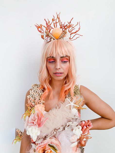 Coral Costume Sea, Coral Reef Costume Diy, Coral Reef Costume Under The Sea, Coral Costume Diy, Underwater Theme Costume, Coral Reef Outfit, Sea Creature Halloween Costumes, Ocean Themed Halloween Costumes, Koi Fish Costume