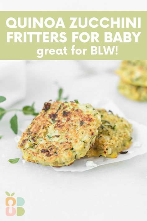 These baby led weaning quinoa zucchini fritters are baked, not fried, so you can easily cook them all at once with no flipping! They are made with healthy ingredients like protein rich quinoa and zucchini, and taste delicious with feta and herbs! (gluten-free) Quinoa Fritters, Quinoa Blw Recipes, Blw Quinoa, Quinoa Recipes For Toddlers, Blw Quinoa Recipe, Quinoa Recipes For Baby, Toddler Fritters, Quinoa Baby Food Recipes, Zucchini Recipes Blw